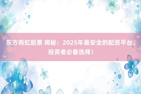 东方雨虹股票 揭秘：2025年最安全的配资平台，投资者必备选择！
